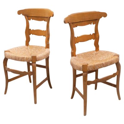 Early 20th Century Provincial French Rattan and Wood Chairs Set of 2 for sale at Pamono