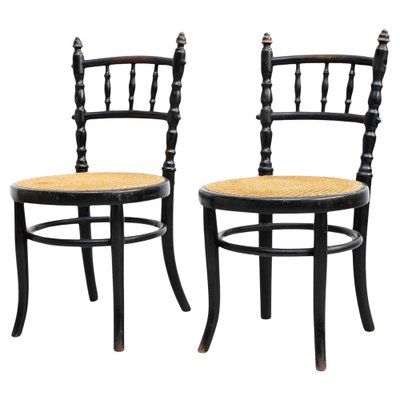 Early 20th Century Rattan and Wood Chairs Set of 2