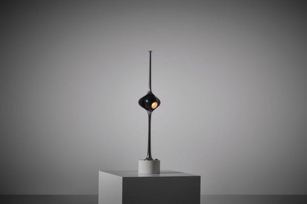 Lampada da tavolo Cobra in ottone nichelato di Angelo Lelii per