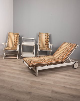 Vintage Fabric Deck Chairs and Trolley by Clara Agnelli Per Reguitti for  Fratelli Reguitti, 1970s, Set of