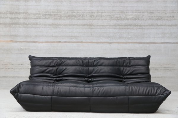 Vintage Three Seater Togo Black Leather Sofa By Michel Ducaroy For Vintage Three Seater Togo Black Leather Sofa By Michel Ducaroy For Ligne Roset 1