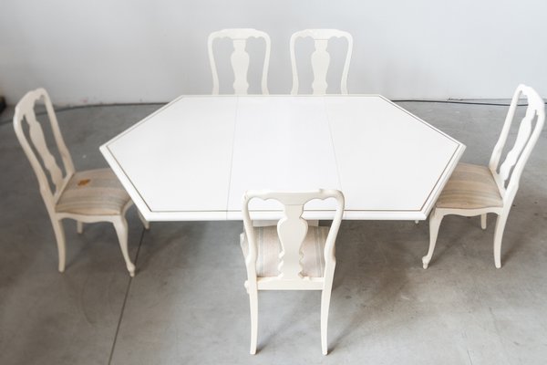Extendable Dining Table with Lacquered White Chairs by Mario