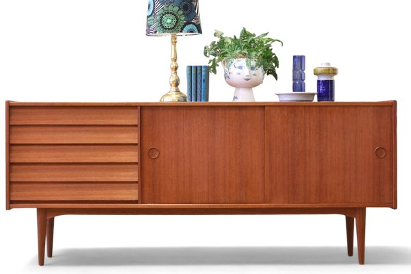 Danish Sideboard in Teak with Sliding Doors and Drawers 1960s