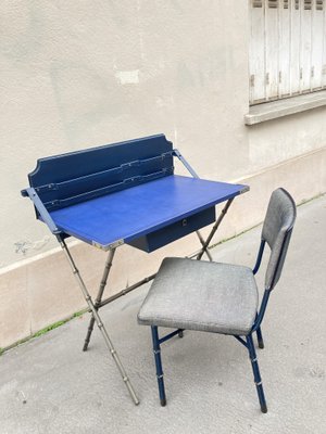 Leather-Covered Desk and Chair by Jacques Adnet, 1950 for sale at