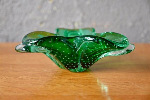 Vase En Verre De Murano Venise - Modèle Sbruffo Fazzoletto - Couleur Vert Aqua Et Violet - Neuf