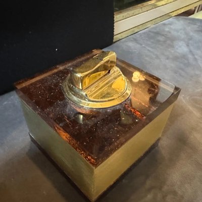Mid-Century Modern Brass and Fake Tortoiseshell Acrylic Glass Italian  Smoking Set, 1970s, Set of 2 for sale at Pamono