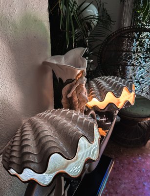 Lampe De Table Abat-jour En Laiton, Forme Coquille, Pièce Unique, Arterameferro, Italie