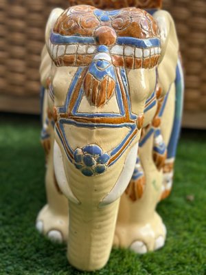 【 20世紀初期 上海産業工芸 】　象堆漆花鳥ポット　K1127G Glazed Ceramic Elephant, 1970s for sale at Pamono