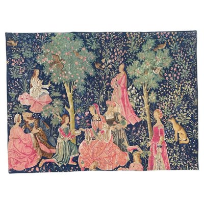 Vintage French Medieval Design Screen Printed Tapestry