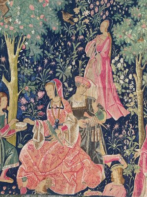 Vintage French Medieval Design Screen Printed Tapestry