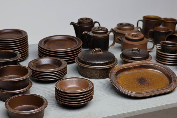 Ruska Tea and Coffee Serveware from Arabia, Finland, 1970s, Set of 94