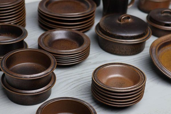 Ruska Tea and Coffee Serveware from Arabia, Finland, 1970s, Set of 94