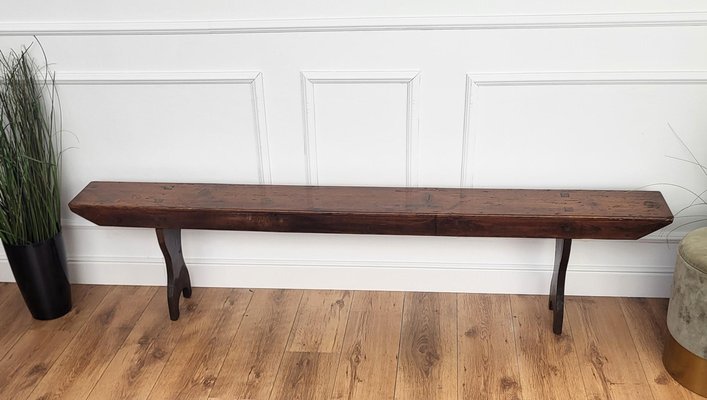Antique Italian Rustic Wooden Bench or Side Table 1890s