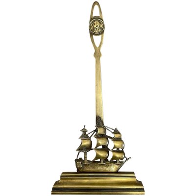 English Victorian Brass HMS Victory Ship Door Stop Porter, 19th