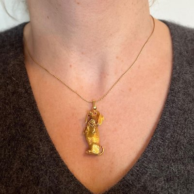 Large 18 Karat Yellow White Gold Dachshund Dog Charm Pendant with
