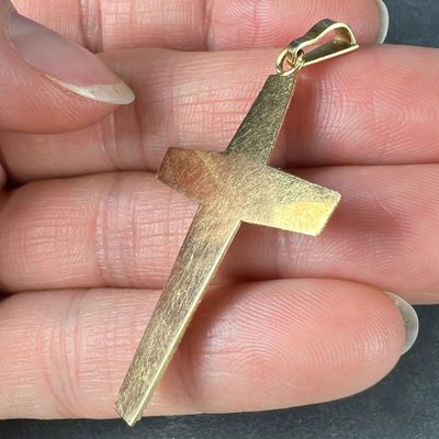 French 18 Karat Yellow Gold Cross Pendant, 1980s
