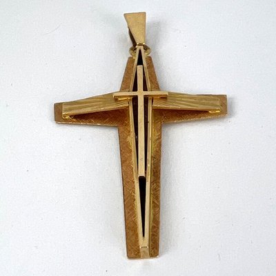 French 18 Karat Yellow Gold Cross Pendant, 1980s for sale at Pamono