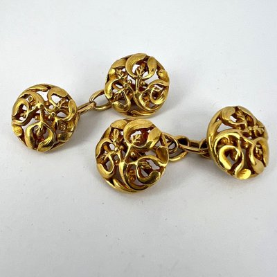 Boutons De Manchette Anciens Art Déco En Or Jaune 13 Carats - Initiales JLS, Années 1920