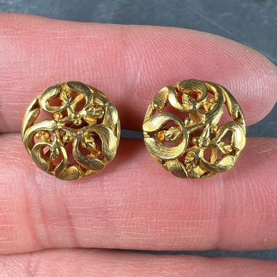 Paire De Boutons De Manchette Art Nouveau Plaqué Or 18k 750 - Motif Cubique