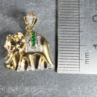 Pendentif Vintage Années 1950 - Double éléphants Sous Baldaquin En Métal Argenté, Occasion