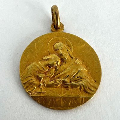 Pendentif Médaille Ancien Plaqué Or - Art Déco Religieux Croix Breloque