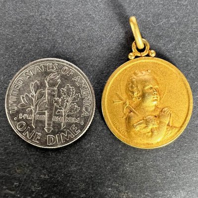 French Lamb of God Jesus Child 18k Yellow Gold Medal Pendant by
