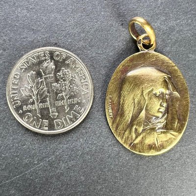 Médaille Religieuse Art Nouveau En Or 18k - Vierge Marie, Circa 1910, Signée F. Rasumny, Occasion