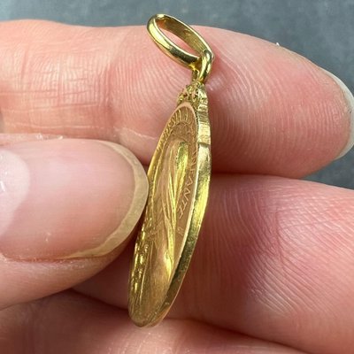 French 18k Yellow Gold St Therese Charm Medal Pendant By Becker, 1890s For Sale At