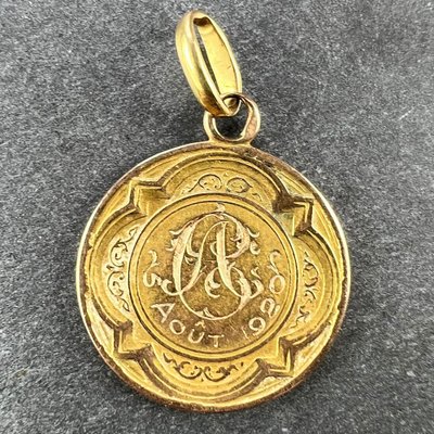 French Virgin Mary Ave Maria 18k Yellow Gold Charm Pendant by