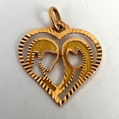 French 18k Yellow Gold Lovers Love Heart Charm Pendant, 1970s for