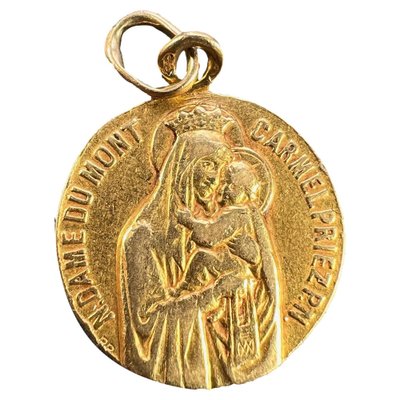 French Notre Dame Du Mont Carmel 18 Karat Yellow Gold Medal Charm 
