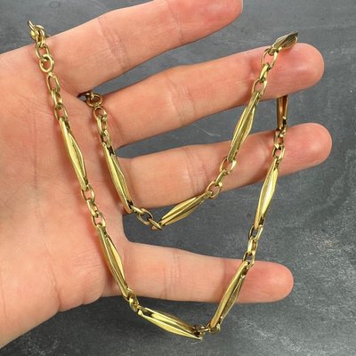 French 18k Yellow Gold Fancy Faceted Curb Link Watch Chain