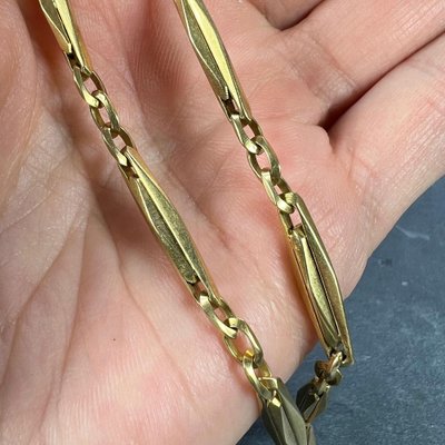 French 18k Yellow Gold Fancy Faceted Curb Link Watch Chain