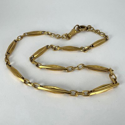 French 18k Yellow Gold Fancy Faceted Curb Link Watch Chain