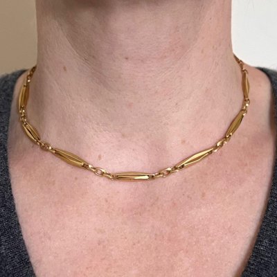 French 18k Yellow Gold Fancy Faceted Curb Link Watch Chain