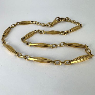 French 18k Yellow Gold Fancy Faceted Curb Link Watch Chain