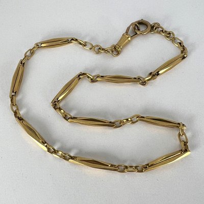 French 18k Yellow Gold Fancy Faceted Curb Link Watch Chain