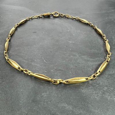 French 18k Yellow Gold Fancy Faceted Curb Link Watch Chain