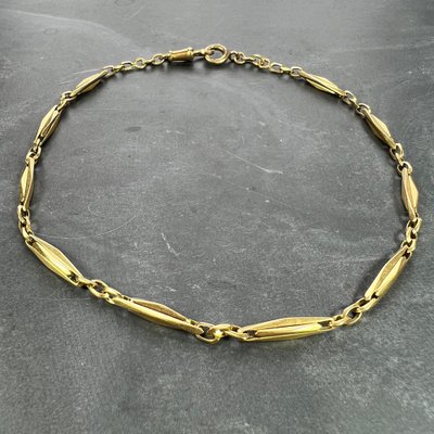 French 18k Yellow Gold Fancy Faceted Curb Link Watch Chain