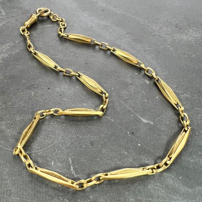 French 18k Yellow Gold Fancy Faceted Curb Link Watch Chain