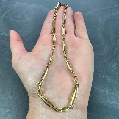French 18k Yellow Gold Fancy Faceted Curb Link Watch Chain