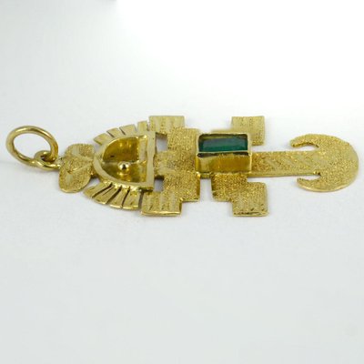 Collier Pendentif Vintage Signé Michel Buffet - Thème Inca En Bronze Doré - état Excellent