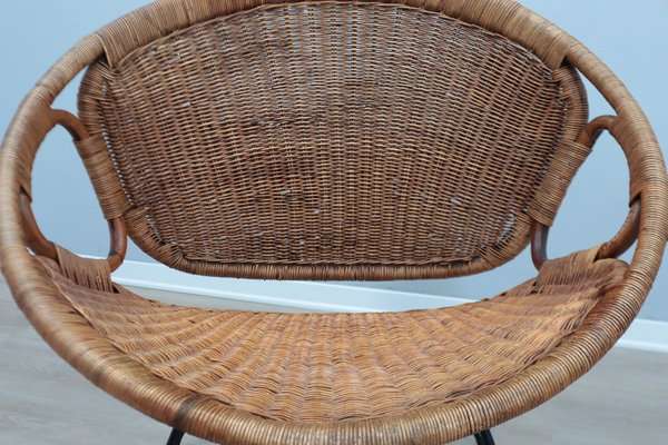 Mid Century Italian Design Rattan and Wicker Scoop Chair Forma 1950s