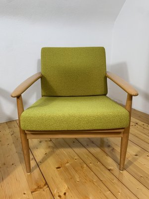 Mid-Century Danish Single Seater Armchair in Light Green Fabric