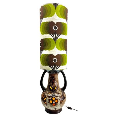 Vintage Fat Lava Floor Lamp in Orange and Brown Drip Glazes attributed to Walter Gerhards 1962