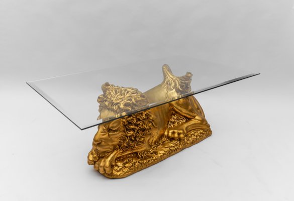 Vintage Italian Ceramic Handcrafted Lion Coffee Table, 1960s