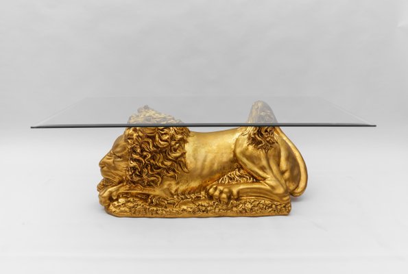 Vintage Italian Ceramic Handcrafted Lion Coffee Table, 1960s
