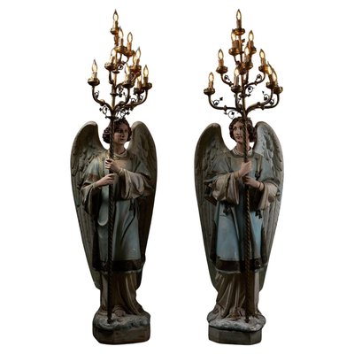 Paire De Bougeoirs En Laiton – Style Statue Grecque – Chandeliers Anciens