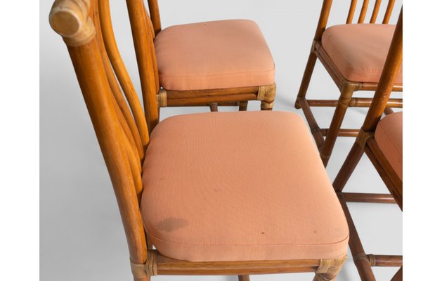 Vintage Bambus Sthle mit Pfirsichfarbenen Polstersitzen, 6 . Set bei  Pamono kaufen