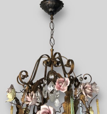 Antique floral toleware chandelier best sale